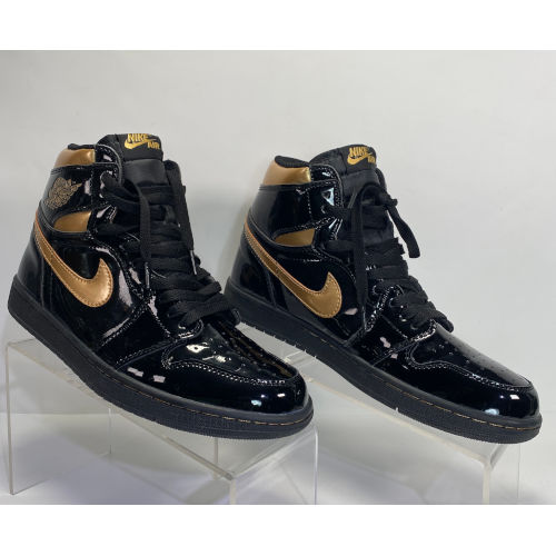 Air Jordan 1 Retro High Black Metallic Gold Sneakers Size Men 8 W 9